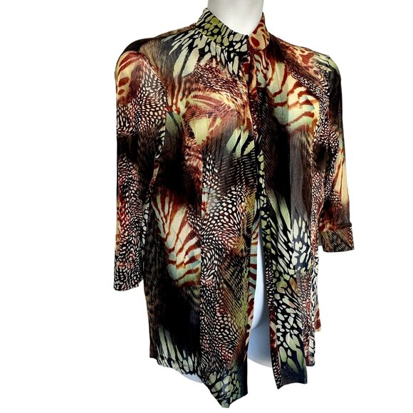 Drapers & Damons Multicolor Animal Print Open Cardigan Kimono Sheer Blouse Large - Picture 2 of 7